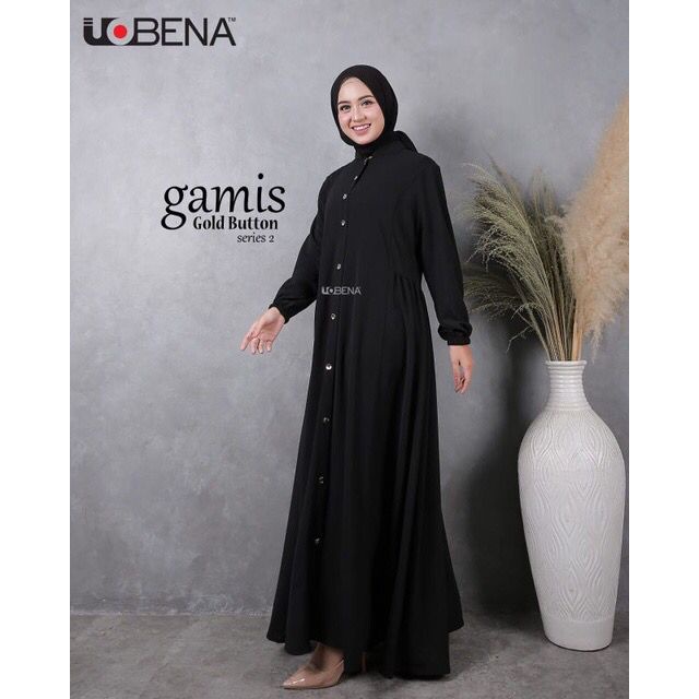 Gamis Gold Button by Uobena (Ready siap kirim)