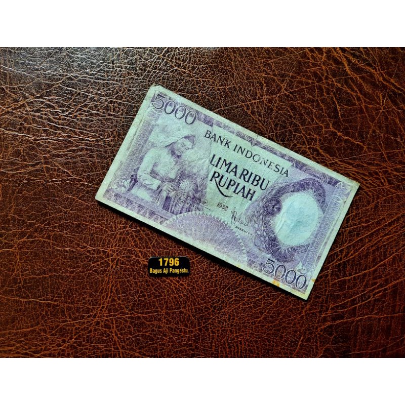 Uang Kuno Indonesia Asli Rp.5000 Rupiah Violet Seri Pekerja Tahun 1958