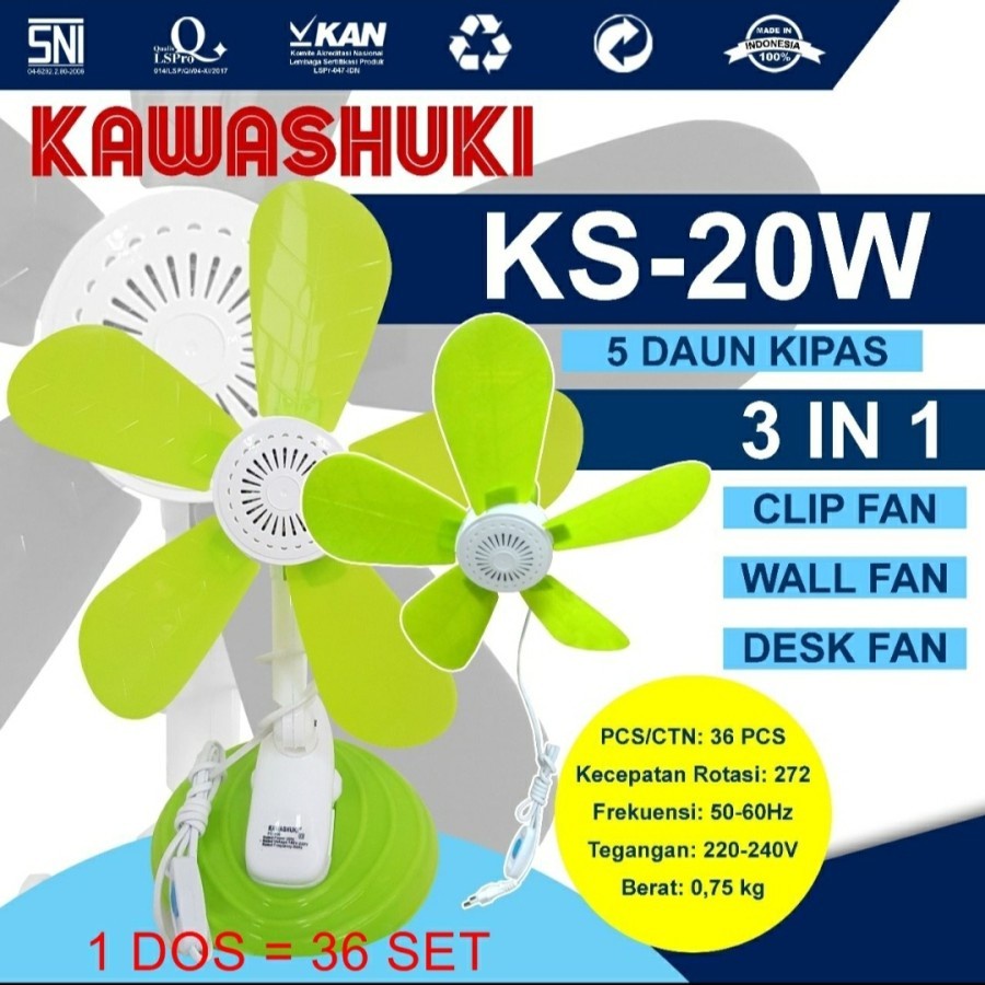 KAWASHUKI KS-20W Kipas Angin Jepit 3in1