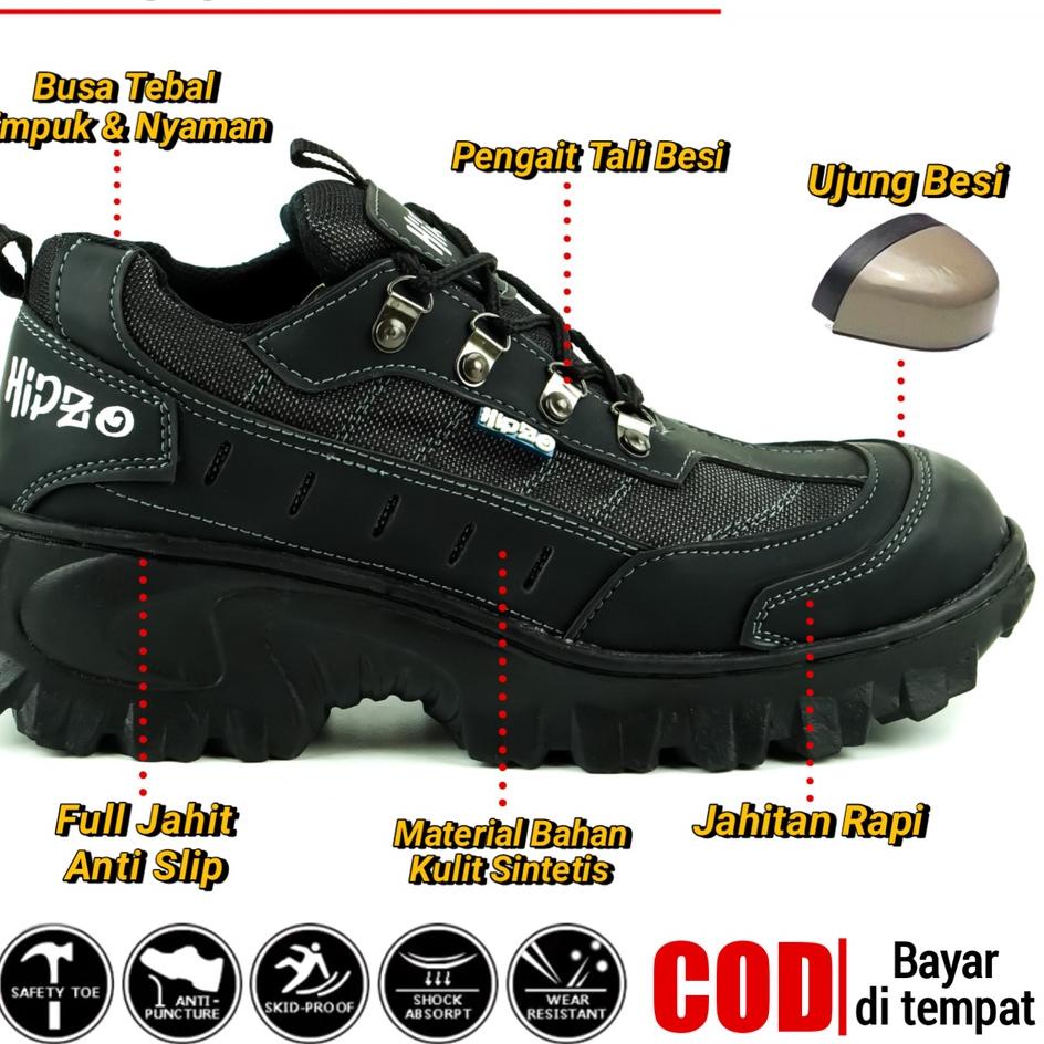 Penjualan Terbanyak.. Sepatu Pria HIPZO M-52 Sepatu Safety Pria Terbaru Kulit Original Import