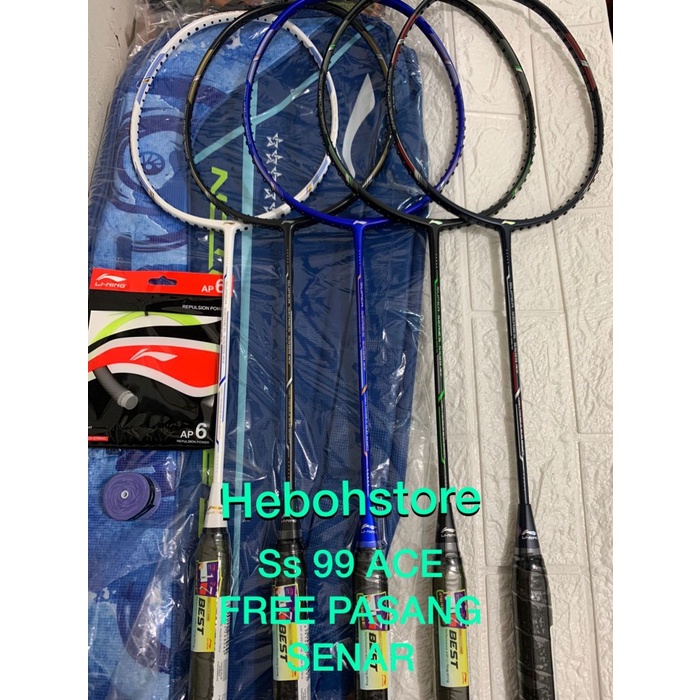 Raket Badminton LINING SS 99 PLUS KOMPLIT TAS SENAR GRIP ORIGINAL 100% - 99 ace, black gold