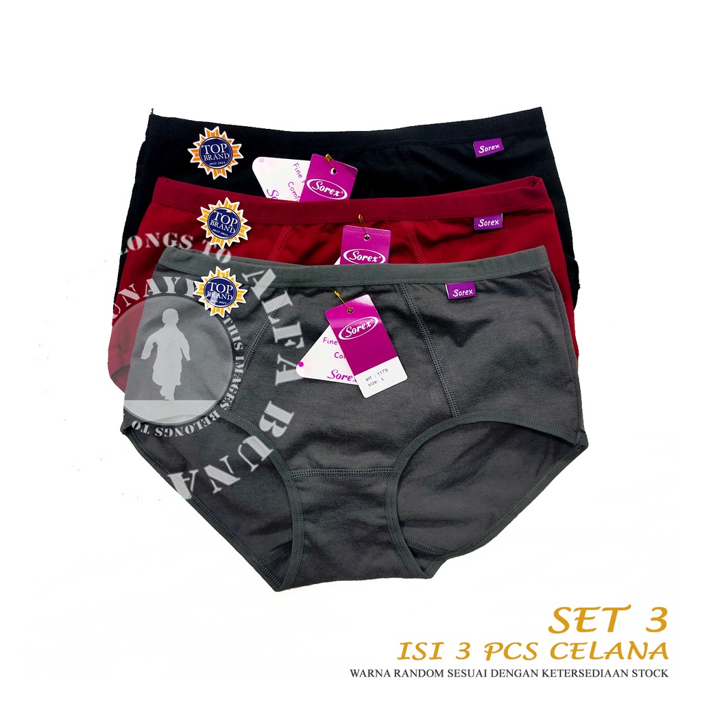 3 Pcs Celana Dalam Wanita SOREX 1179 - CD Underwear - Comfort Fit - Pakaian Dalam Wanita Katun Cotton