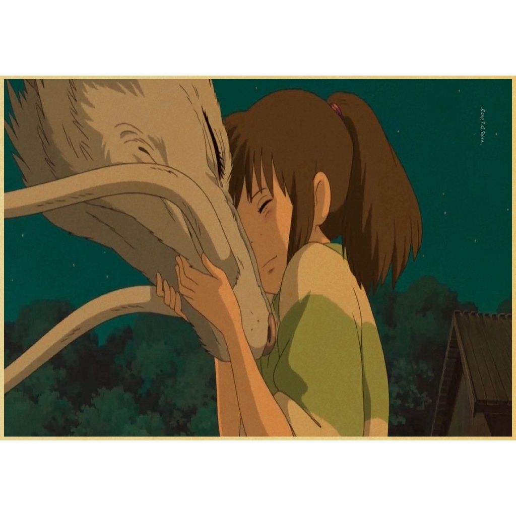 Retro Posters Spirited Away Hayao Miyazaki Cartoon Movie Poster Kraft Paper Painting Stickers Wall Hanging Painting Printed Draw