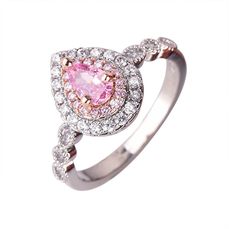 Fashion Inlaid Pink Crystal Water Drop Pear Ring Luxury Ring