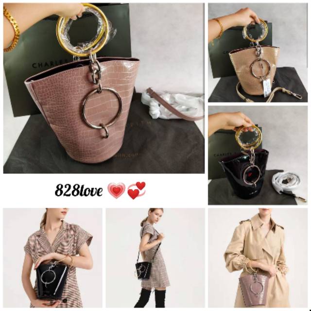Tas Wanita Charles and Keith BRACELET BUCKET BAG PINK /BEIGE /BLACK