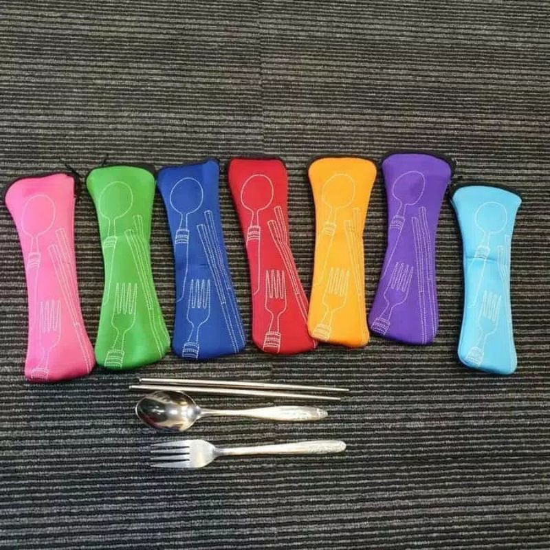 SET SENDOK MAKAN STAINLESS PLUS POUCH