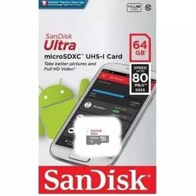 SanDisk Memory 64GB 80 MB/s CLASS 10 ULTRA Non adapter