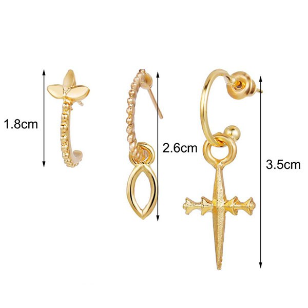 anting set 3 pcs retro set three piece golden earrings (3E4) jan248