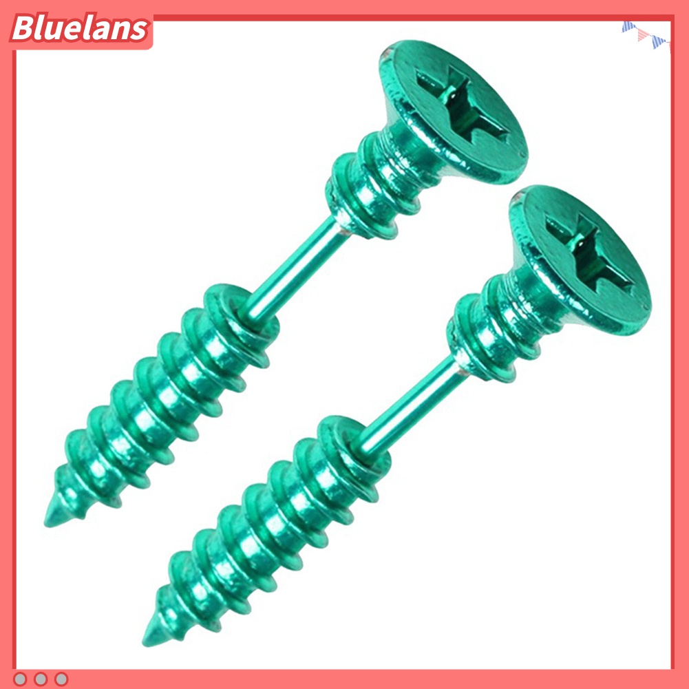 1 Pasang Anting Stud Bentuk Sekrup Bahan Stainless Steel Gaya Punk Gothic Untuk Unisex