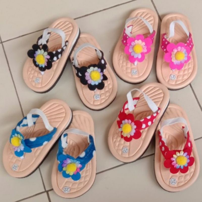 Sandal Jepit Anak Tali Karet Polkadot Bunga