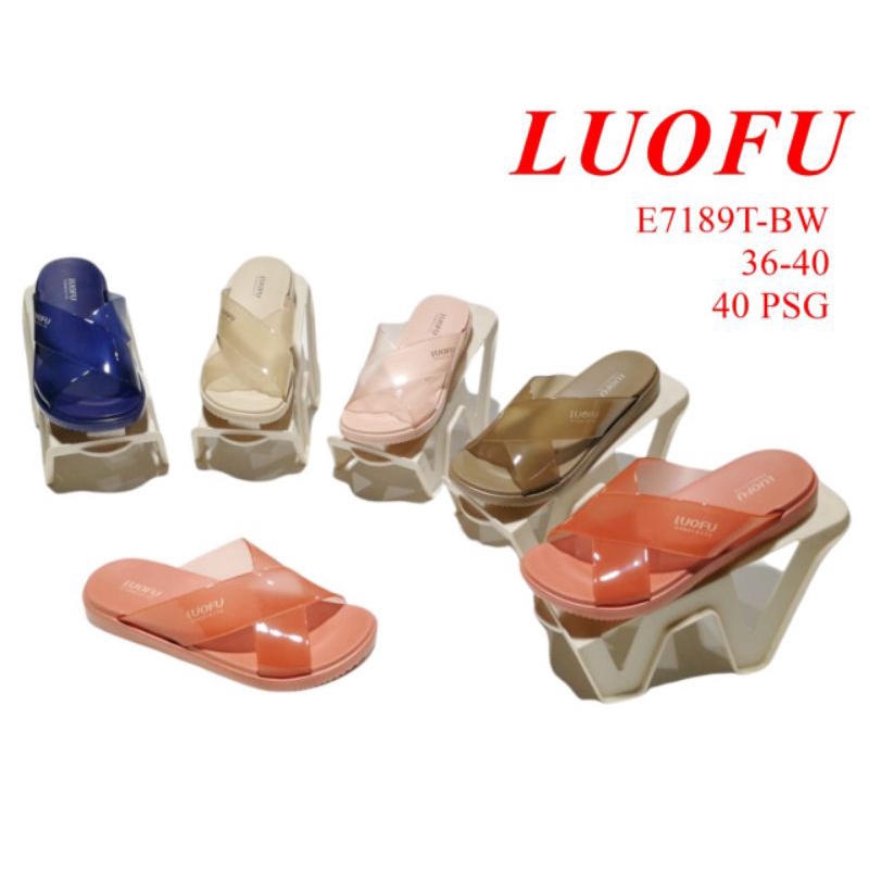 SANDAL SELOP WANITA LUOFU SANDAL SELOP SILANG TRANSPARAN IMPORT NYAMAN KEKINIAN SANDAL SLIP ON CEWEK TRENDY