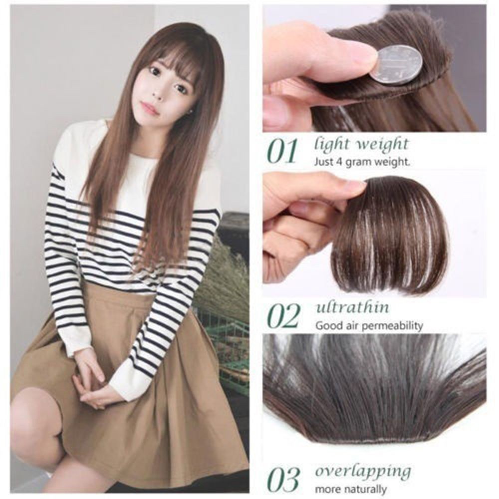 Rambut Poni Depan Lurus Bahan Sintetis Tipis Natural Warna-Warni Gaya Korea Untuk Wanita