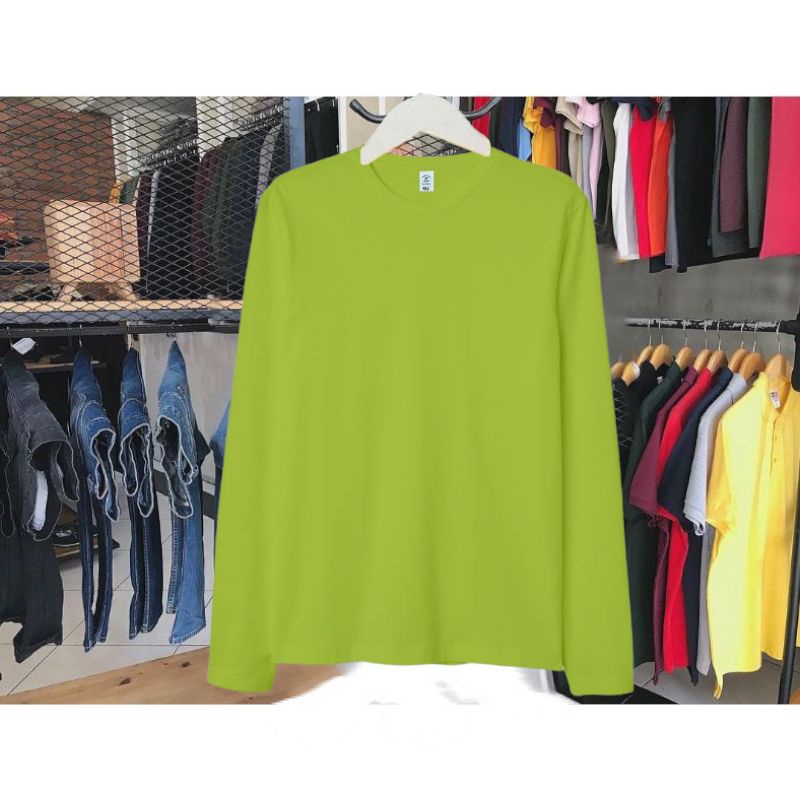 FASHION TANGAN PANJANG kaos polos lengan panjang pria wanita Long sleeve warna basic hijau stabilo a