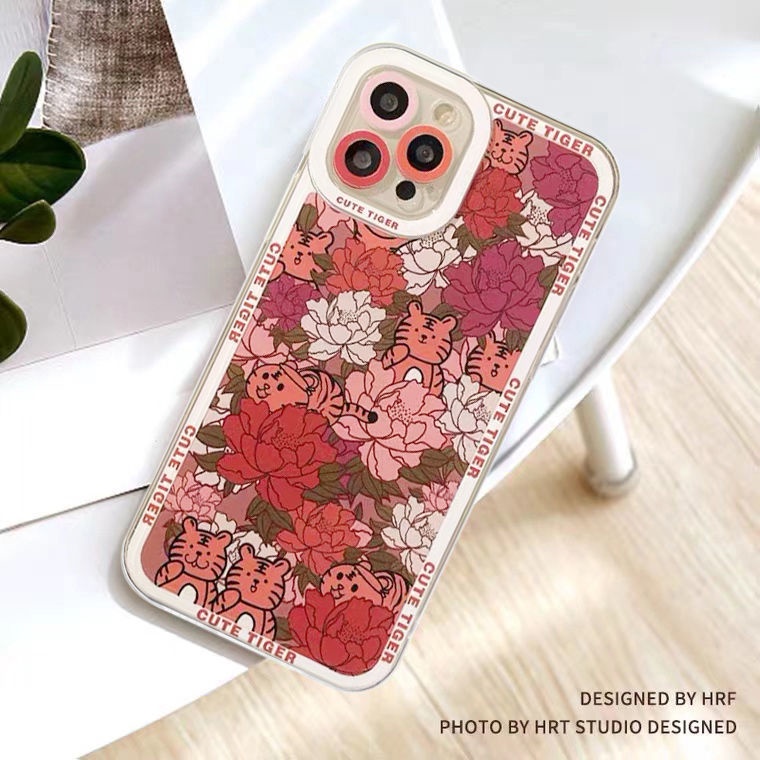 Soft Case Silikon TPU Transparan Motif Bunga / Harimau Untuk Iphone 12 13 SE 6 6S 7 8 Plus X XS XR 11 Pro Max