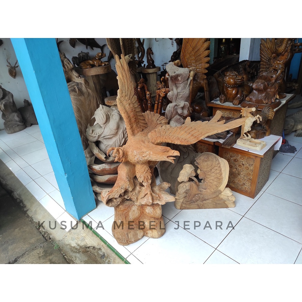 Patung Dekorasi Burung Elang Rajawali Akar Kayu jati - Tinggi 130cm