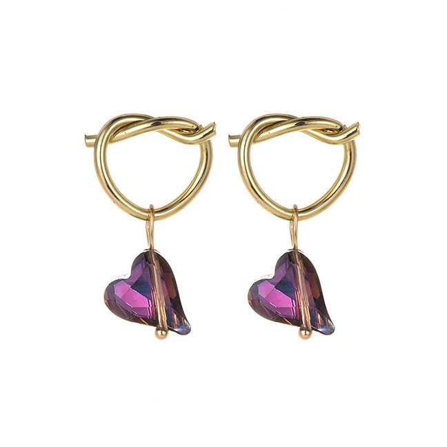 LRC Anting Tusuk Fashion Color Alloy Diamond Heart Earrings F55852