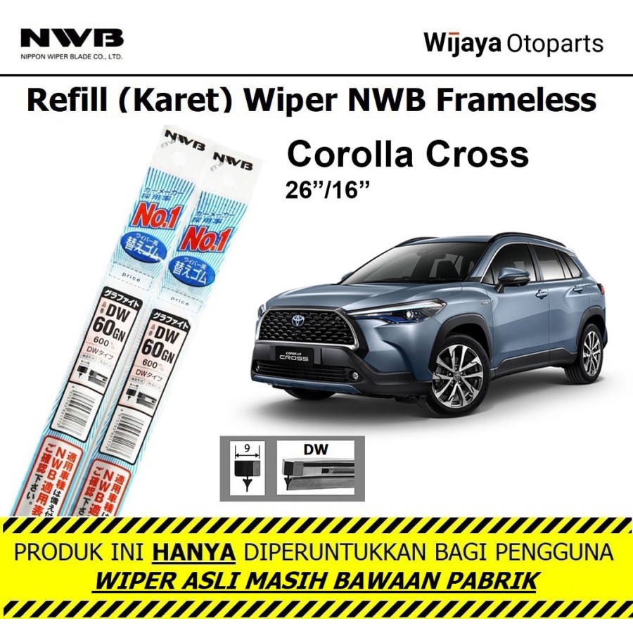 Refill Karet Wiper Corolla Cross NWB Japan ukuran 26"&16"