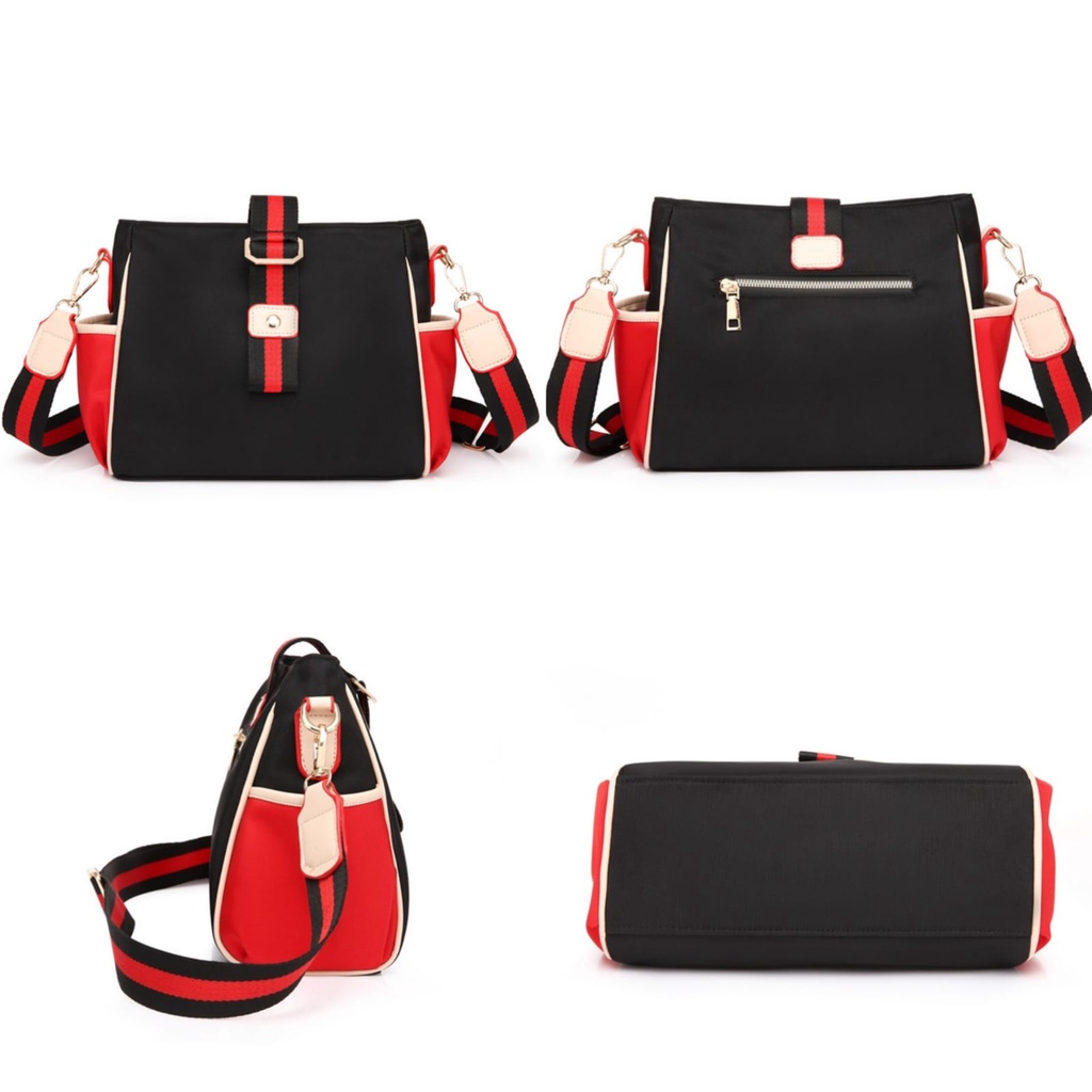 TAS SELEMPANG WANITA PREMIUM IMPORT TA606B5 SERPENA KANVAS HITAM MERAH SLING BAG CEWEK FASHION KOREA BRANDED REMAJA KEKINIAN SIMPLE BATAM MURAH