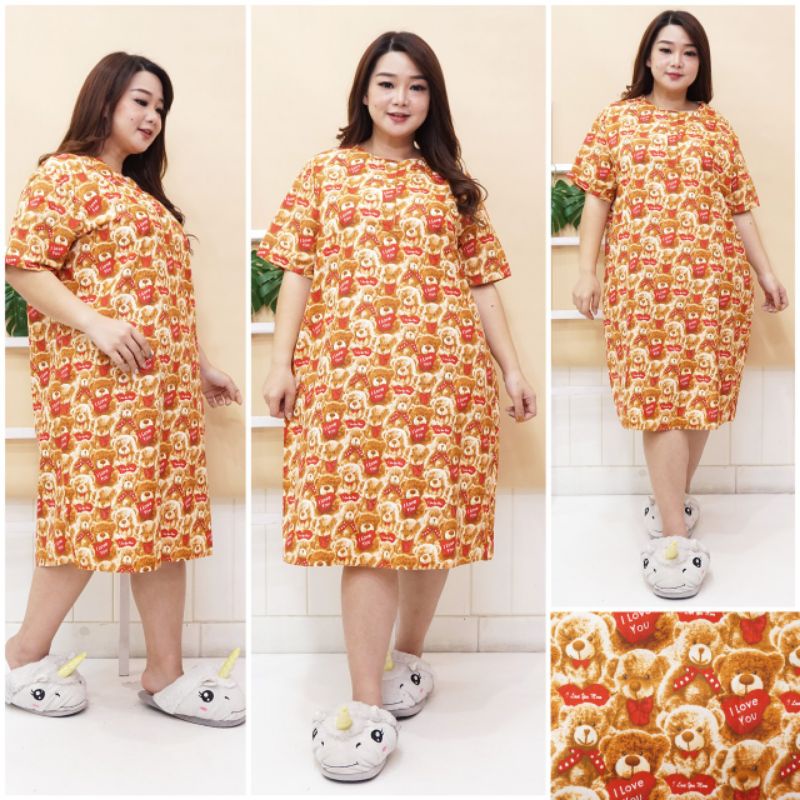 DASTER JUMBO LD 120 KATUN KARAKTER KANCING DEPAN BUSUI BUMIL LENGAN PENDEK GUDANG_DASTER_PEKALONGAN-JB BONEKA BEAR