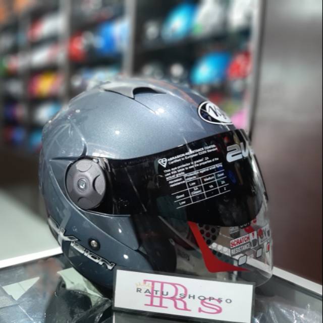 Helm Kyt 2vision Polos Half Face all grey Abu SNI D.O.T