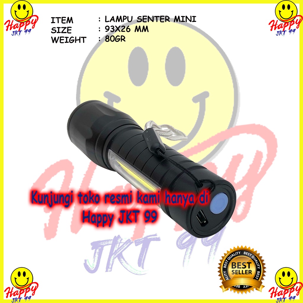 [ HAPPY JKT 99 ] LAMPU SENTER MINI TANGAN LIGHT PORTABLE LED SUPER TERANG EMERGENCY POLISI XPE COB Led Swat Police Light Recharge