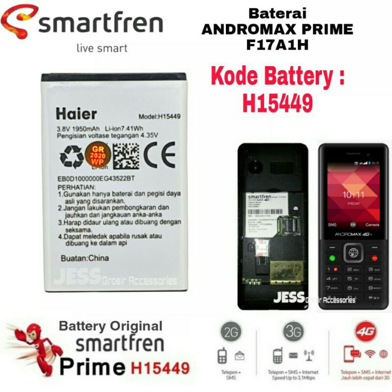 Baterai Battery Batere Original HAIER Smartfren Kode Batre H15449 Andromax PRIME , F17A1H 4G Lte