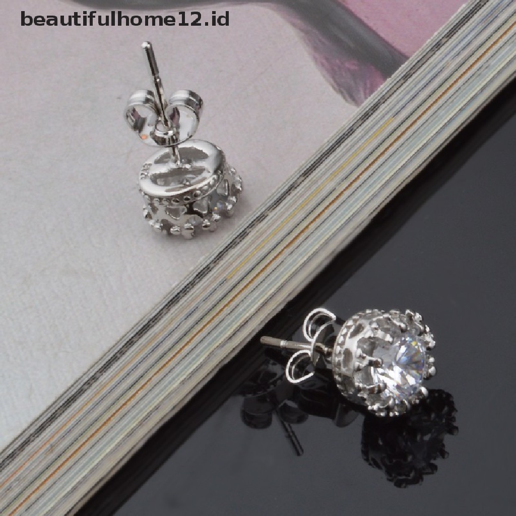 【beautifulhome12.id】 Women Sliver Plated Fashion Jewelry 8MM Round Cubic Zirconia Silver Stud Earring .