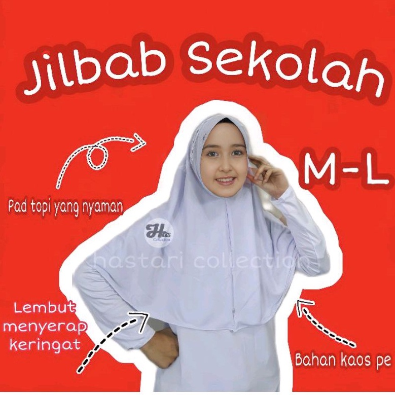 HASTARI JILBAB SEKOLAH KAOS KERUDUNG SERUT RENDA  SIZE M, L,