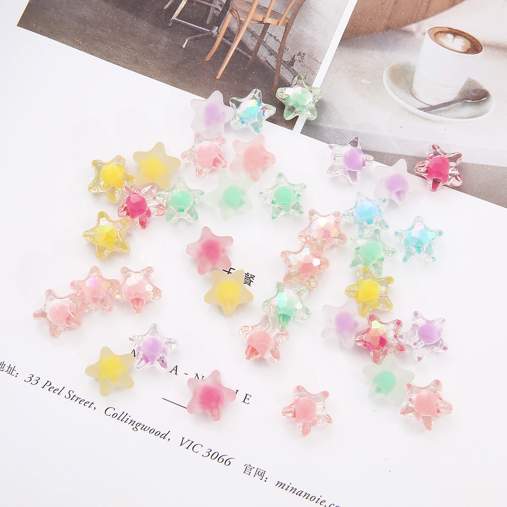 80pcs Multicolor Colorful With Hole Five-pointed Star Acrylic Matte Transparent Loose Beads For DIY Jewelry Bracelet Necklace Making