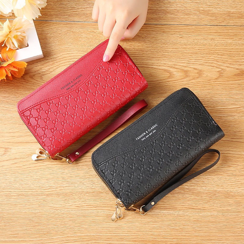Dompet Panjang Wanita Zipper Dompet Clutch 2 Resleting Women Wallet Fashion Style Kulit PU Azgalery D56