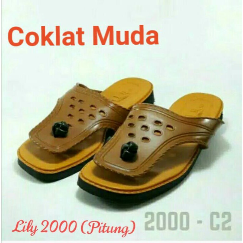 Sandal Lily Tipe 2000. Pitung. Sendal Lili Jadul A-Coklat Muda