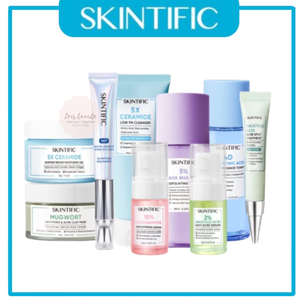 SKINTIFIC 5X Ceramide Moisturizer Gel | Cleanser | Serum | Acne Spot | Mugwort Acne Clay Mask | 10% Niacinamide Brightening Serum | Crystal Massager Lifting Eye Cream