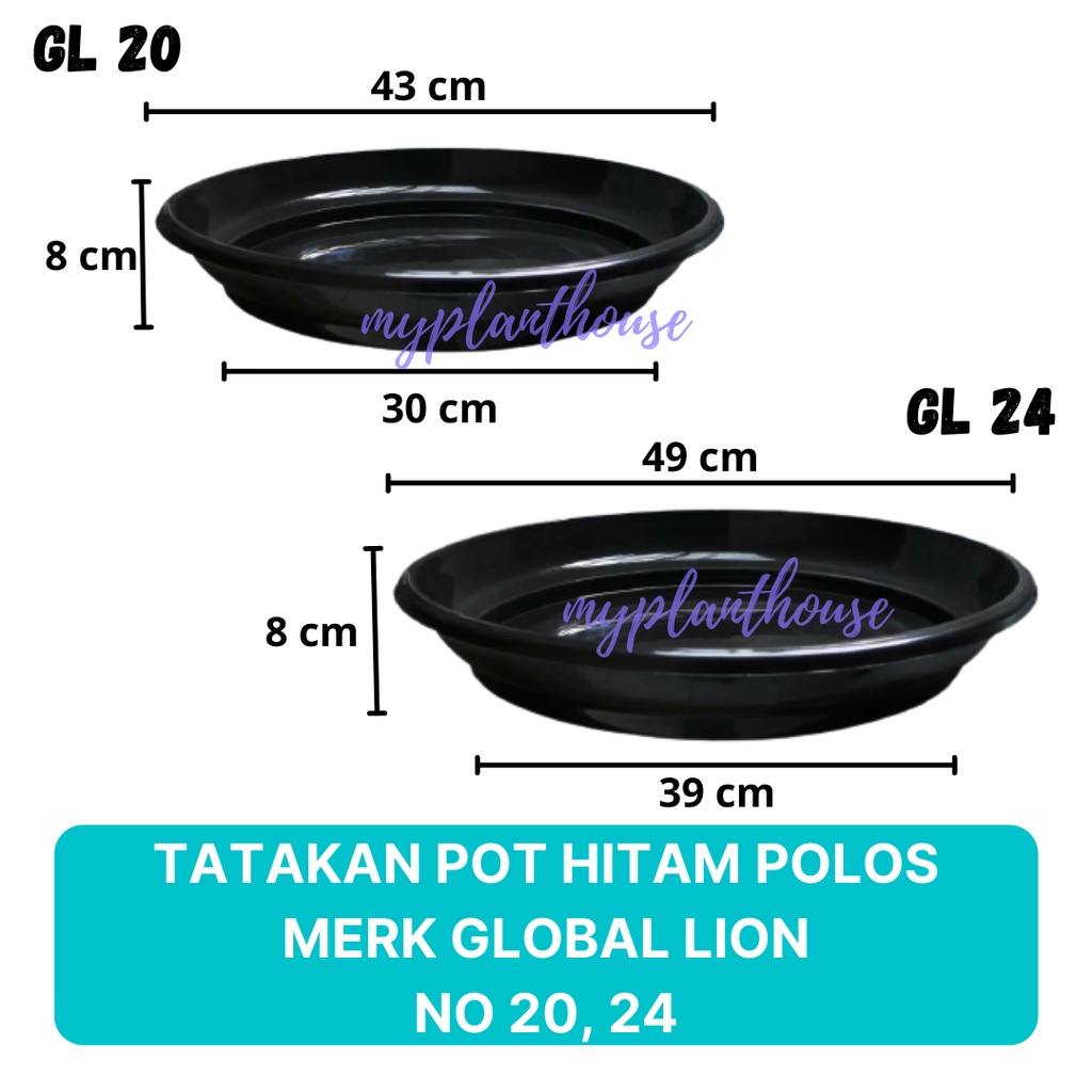 Tatakan Pot Global Lion 20 24 Hitam Polos | Alas Pot Bunga