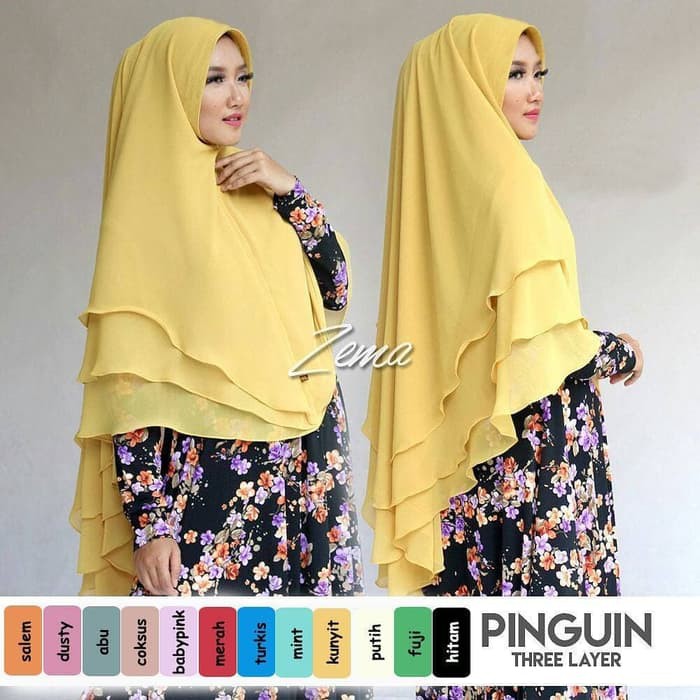 Jual Jilbab Syari Hijab Bergo Kerudung Khimar Pinguin 3 Layer Jilbab Jumbo Diskon