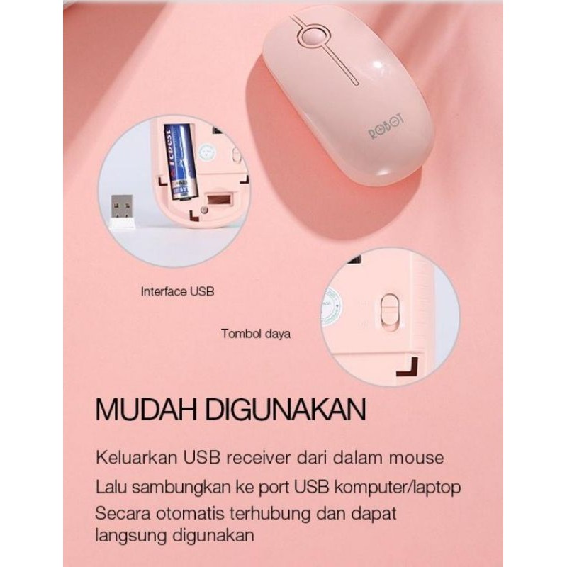 Robot M330 Mouse Wireless 2.4GHz Silent Mute Click Stylish