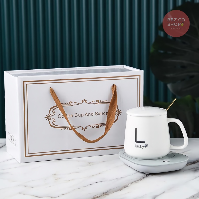 Lucky Ceramic Coffee Cup Mugs with Automatic Heating Pad / Caffe Cup And Saucer / Cangkir Penghangat