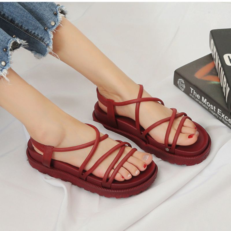 ✨Promo!!!⚡Sandal Gladiator Wanita Terbaru Karet Jelly Ballance 1990 || COD Sendal Tali✨-Maroon