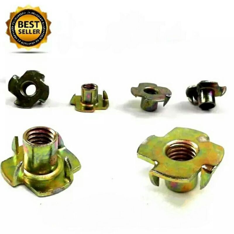 Baut T nut M5 x 8mm / M6 x 10mm / M8 x 8mm / M10 X 8mm Tee nut baut tanam 4 prong