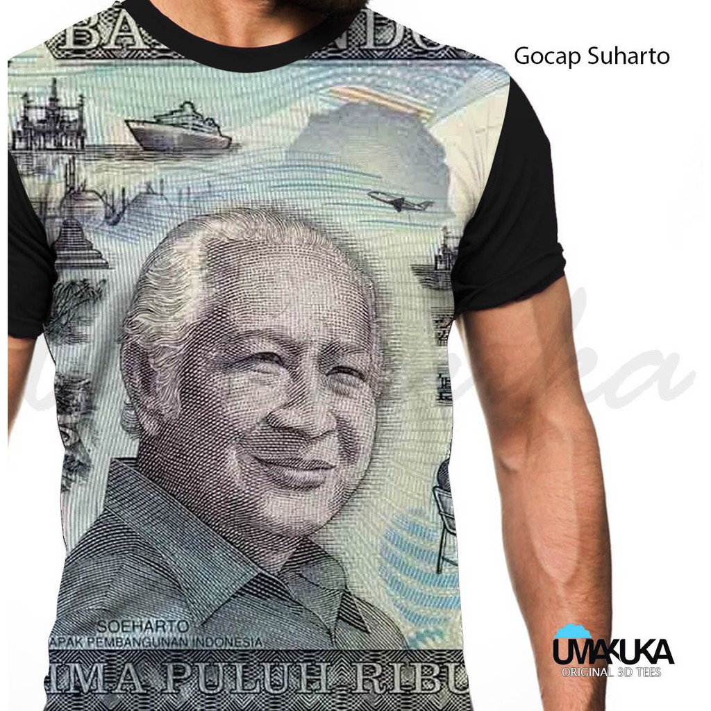 baju tshirt kaos 3d keren dan unik gambar uang gocap soeharto fullprinting original keren & murah