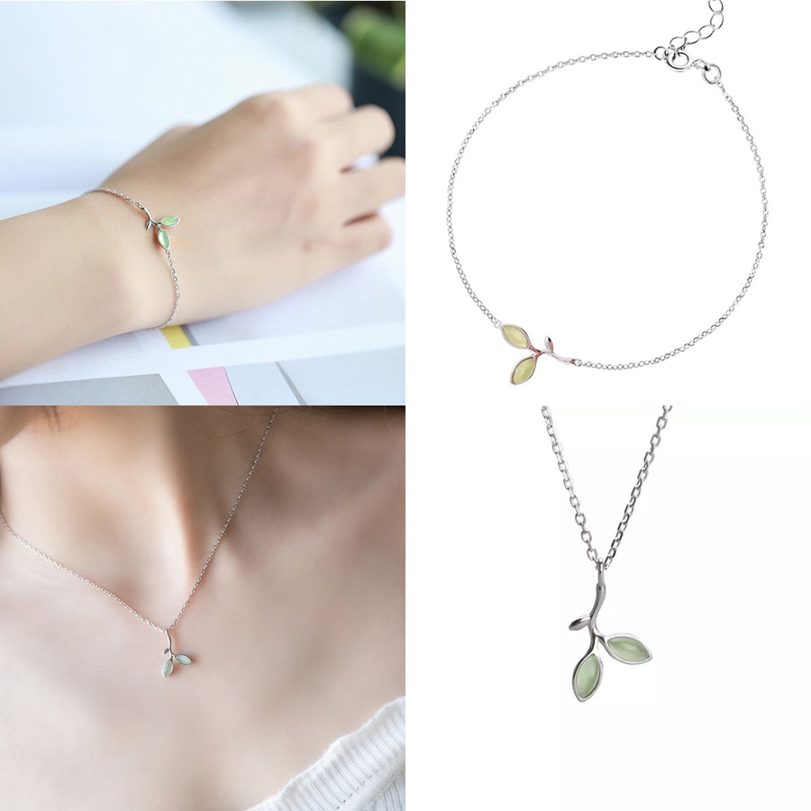 Gelang Bracelet &amp; Kalung Daun Model Rantai Silver Korean Style Perhiasan Bracelets Jewelry