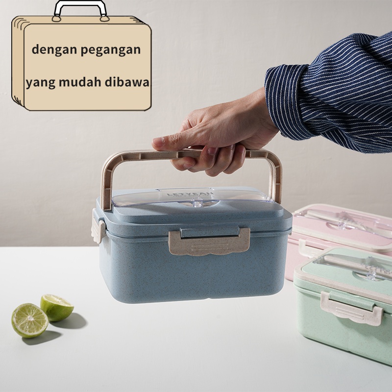 Letyeah &amp; Kaizenliving lunch box jerami kotak makan anti tumpah Tempat Makan 1500ml bpa free