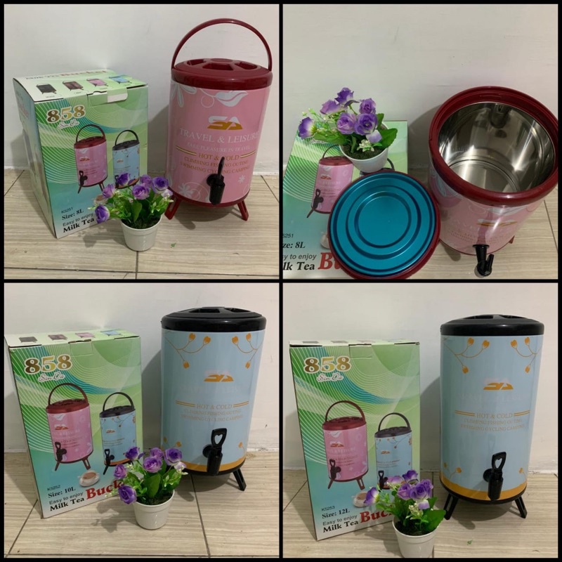 milk tea bucket motif bunga / drink jar / water jug / termos stainless / termos air panas ukuran 8 1