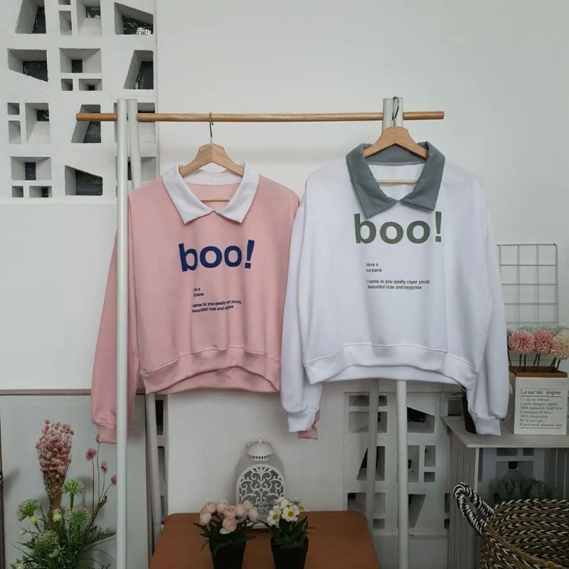 JAKET CROP KERAH BOO! sweater crop wanita terbaru