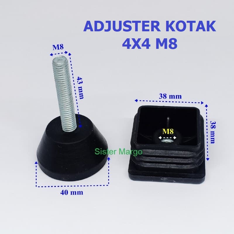 Adjuster Karet Kaki Stabil Kursi Meja Hollow Holo Kotak 4x4 M8