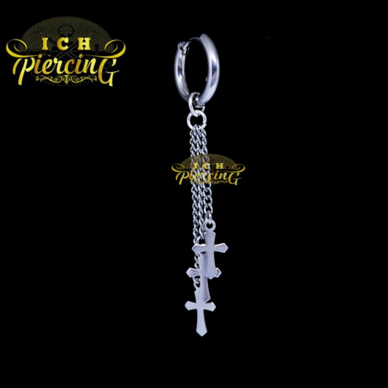 VIRAL Anting Hoop Salib Rantai 3 Terlaris / Anting Gantung / Anting Titanium / Anting Best seller/ Anting Pria wanita