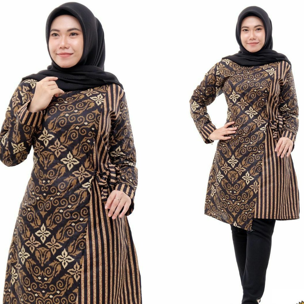 PROMO 12.12 BIRTHDAY SALE Baju Batik Wanita Atasan Tunik Batik Pekalongan Murah Batik Rezz Art-galaxy coklat