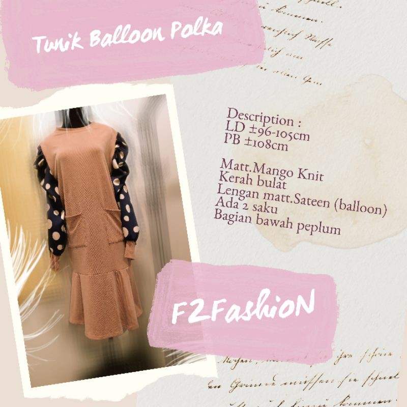 ATASAN TUNIK KNIT WANITA REMPEL LENGAN BALON POLKA ORI SHERLEEN