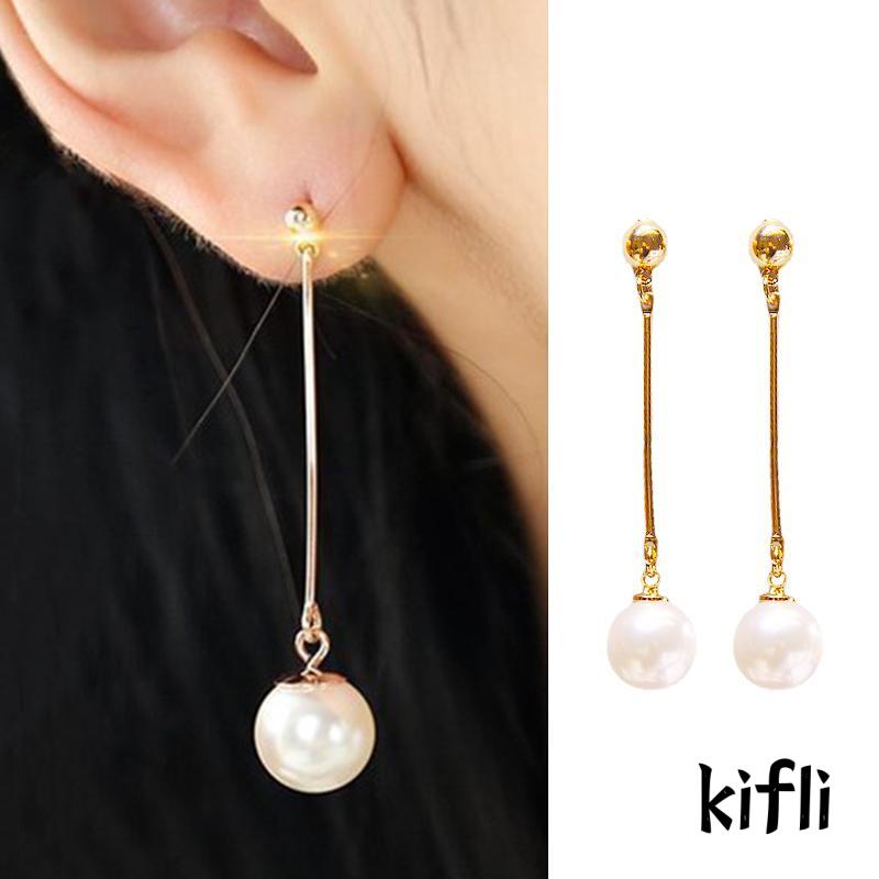 Anting Gantung Panjang Model Rumbai Dengan Mutiara Besar Elegan Untuk Wanita (KD)