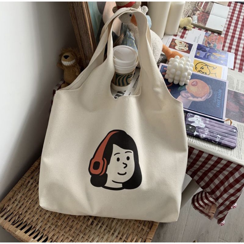 Totebag Vintage Populer Tas Tote-Cewek headset