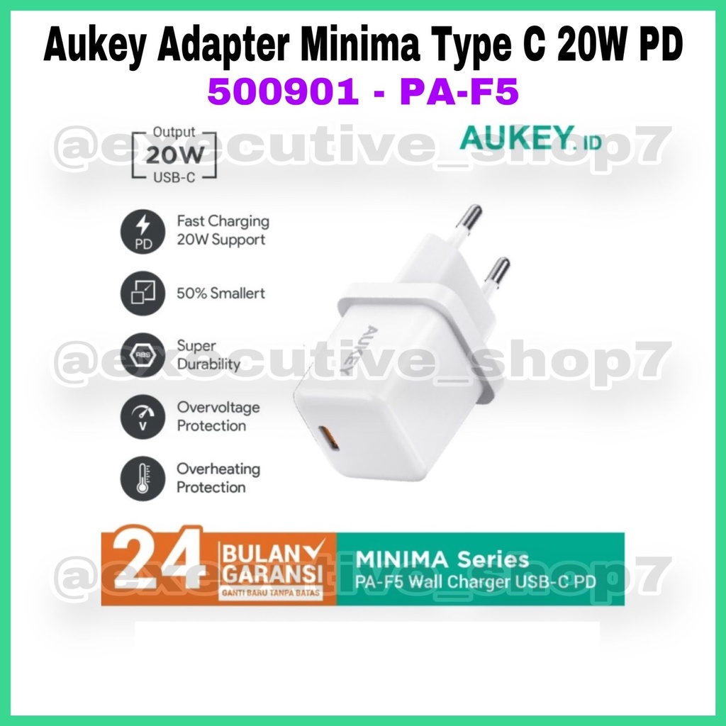 Aukey Adapter Minima Type C 20W PD - 500901 / 500891 / 501681 - PA-F5 - Garansi Resmi 2 Tahun